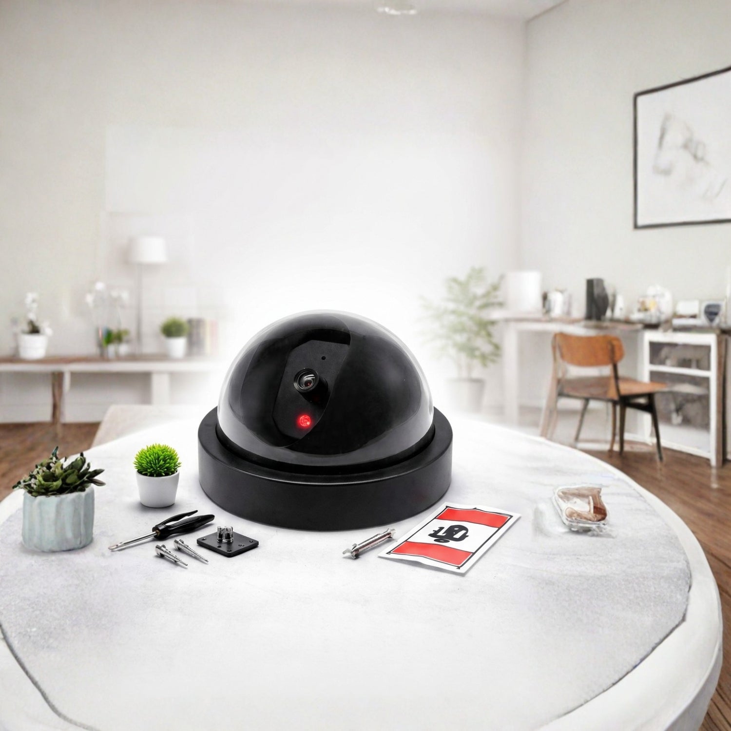 Dummy Fake Security Camera with Blinking Red LED – Battery Operated Indoor/Outdoor Deterrent, No Wiring Needed